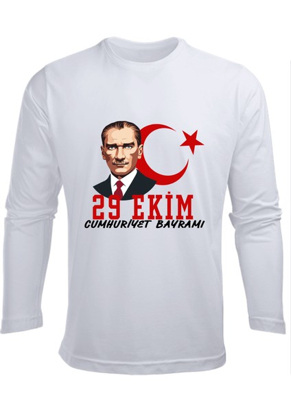 Uzun Kollu Yeni 29 Ekim Cumhuriyet Bayramı Atatürk Baskılı Pamuklu Çocuk T-Shirt
