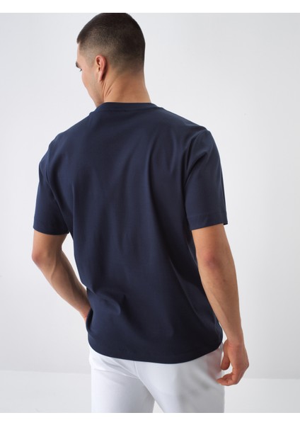 Erkek Lacivert Lüks Merserize Dokulu Regular Fit Tişört fırsatları