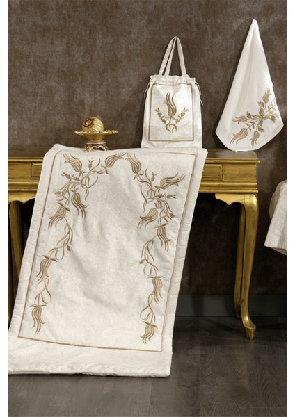 Lale Seccade Seti-Kreme/gold 4 Parça