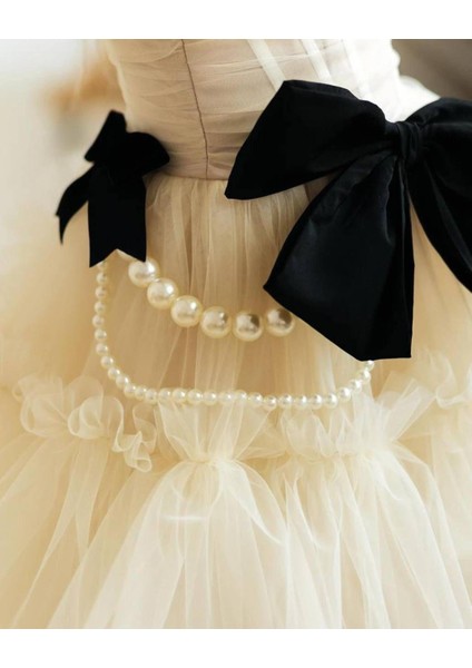 Kız Çocuk Abiye Inci Fiyonk Detaylı Tül Elbise modelleri