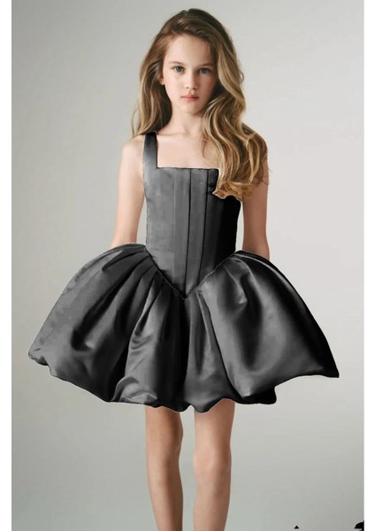 Kız Çocuk Abiye Kare Yaka Balon Etekli Elbise