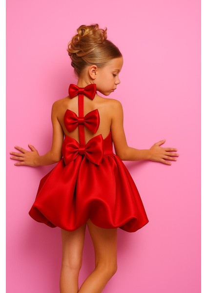 Kız Çocuk Sırt Detaylı Balon Elbise