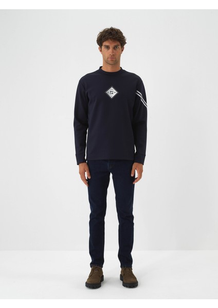 Erkek Lacivert Esnek Dokulu Regular Fit Sweatshirt