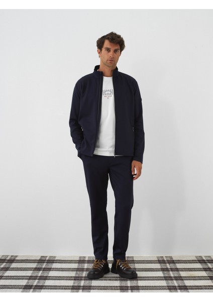 Erkek Lacivert Esnek Dokulu Regular Fit Sweatmont