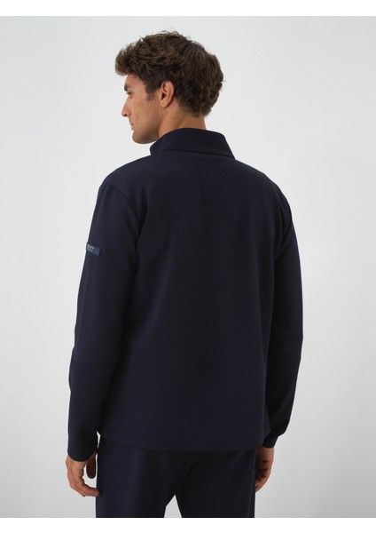 Erkek Lacivert Esnek Dokulu Regular Fit Sweatmont fırsatları