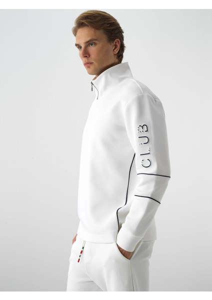 Erkek Ekru Pamuk Dokulu Regular Fit Sweatshirt fiyatları