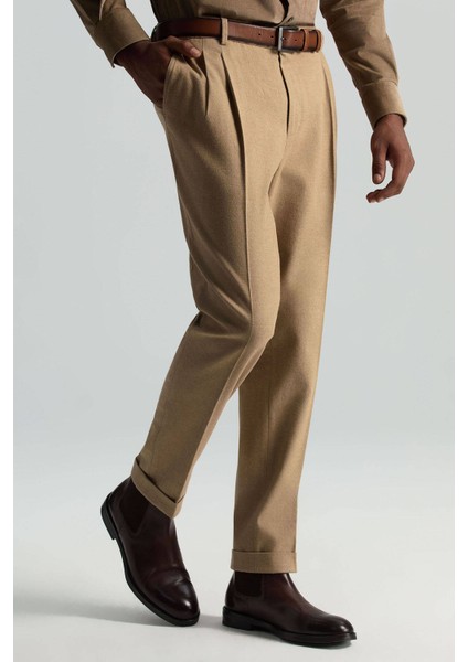Pamuk Kaşmir Karışım Camel Relax Chino Pantolon