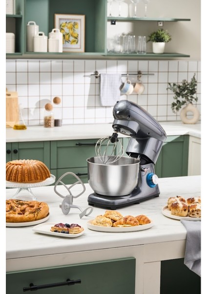 Güçlü 1900W Stand Mikser, 5,5l Kapasiteli, Kıyma, Sucuk, Sos ve Köfte Aparatıyla