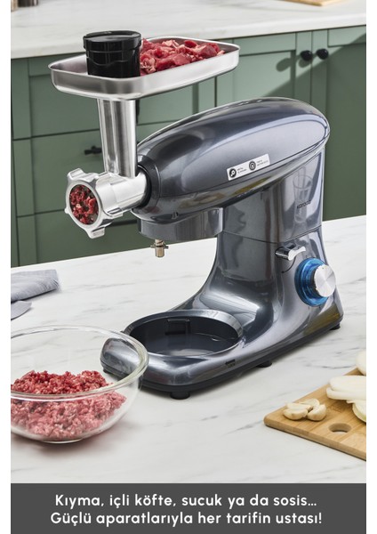 Güçlü 1900W Stand Mikser, 5,5l Kapasiteli, Kıyma, Sucuk, Sos ve Köfte Aparatıyla indirimleri