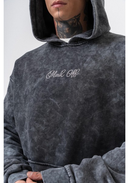 Erkek Mask Off Baskılı Yıkamalı Kapüşonlu Oversize Hoodie Siyah fırsatları