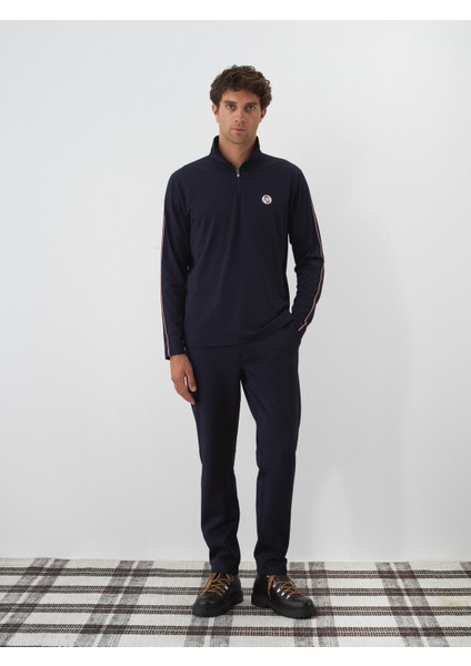 Erkek Lacivert Esnek Dokulu Regular Fit Sweatshirt