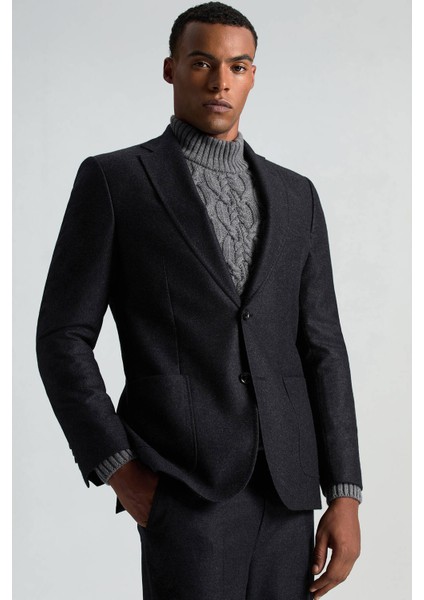 Saf Kaşmir Antrasit Blazer Ceket