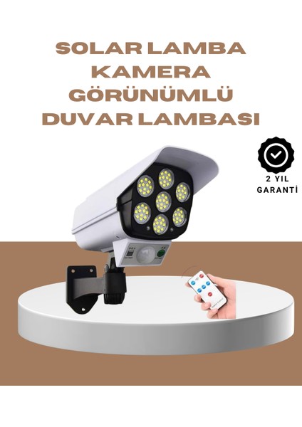 Güneş Enerjili LED Lamba + Güvenlik Kamerası Görünümlü– 5-8 M Hareket Algılamalı, Beyaz