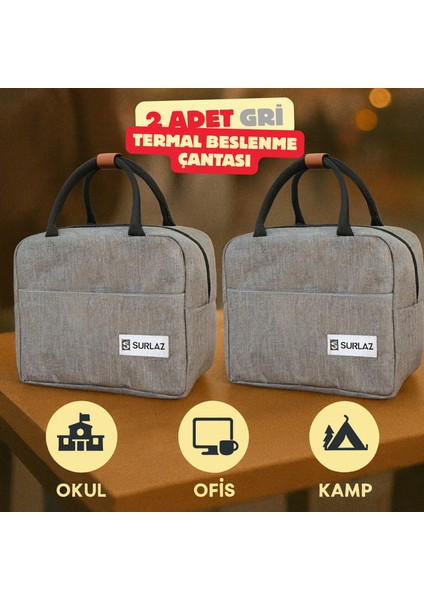 2’li Siyah Termal Beslenme Çantası 8l | Sıcak Soğuk 6-8 Saat Korumalı, Okul Ofis Kamp Kullanımı