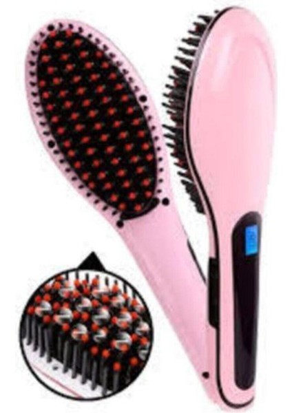 Pembe Elektrikli Saç Düzleştirici Tarak, Kolay ve Hızlı Kullanım Sağlar. fiyatları
