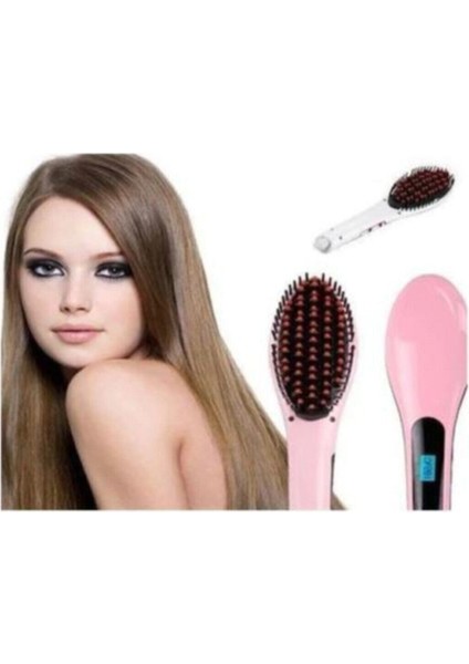 Pembe Elektrikli Saç Düzleştirici Tarak, Kolay ve Hızlı Kullanım Sağlar. indirimleri
