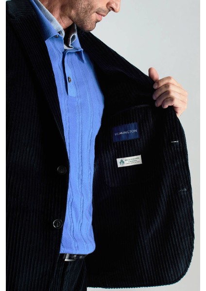 Pamuk Karışımlı Çizgi Desen Lacivert Kadife Blazer Ceket indirimleri