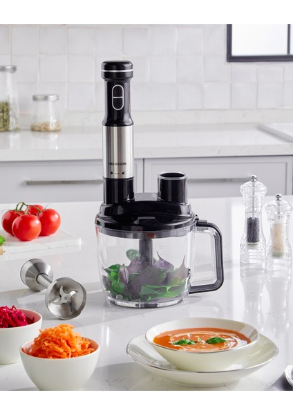 4 Bıçaklı Çok Fonksiyonlu Blender Seti Siyah ve Krom Renkli