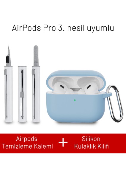 Airpods Pro 3. Nesil Uyumlu Darbelere Dayanıklı Askı Aparatlı Silikon Kılıf ve Elektronik Temizleme Kalemi