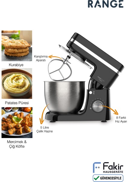 Renkli Çok Amaçlı Mutfak Şefi - Hamur Yoğurma ve Stand Mikser Siyah indirimleri