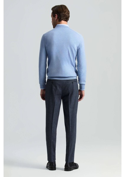 Yün Kaşmir Karışım Koyu Mavi Chino Flanel Pantolon fırsatları
