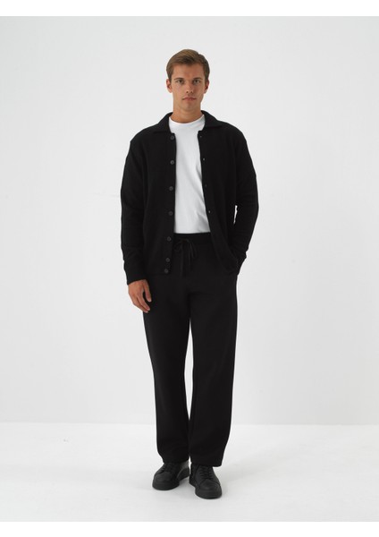 Erkek Siyah Yumuşak Dokulu Regular Fit Hırka