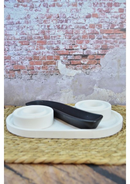Taş Tozu Dekoratif Tealight Mumluk Seti – 2’li Mumluk, Takı & Sunum Kutusu ve Oval Tabak Yingyang Takı Kutusu