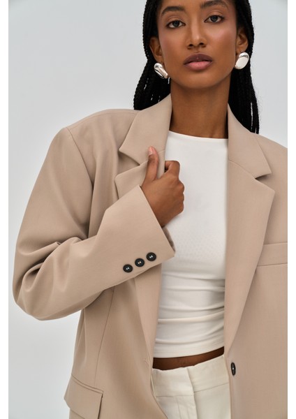 Emma Dikiş Detay Bej Blazer