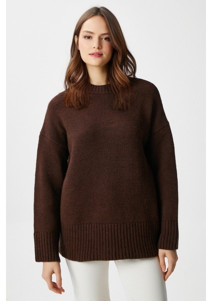 Kadın Homy Yumuşacık Bisiklet Yaka Kahverengi Oversize Triko Kazak fiyatları