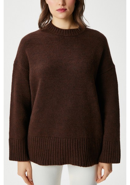 Kadın Homy Yumuşacık Bisiklet Yaka Kahverengi Oversize Triko Kazak modelleri