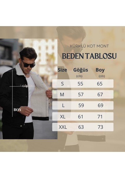 Siyah Renk İçi Siyah Kürklü Erkek Kot Mont