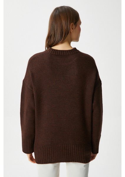 Kadın Homy Yumuşacık Bisiklet Yaka Kahverengi Oversize Triko Kazak indirimleri