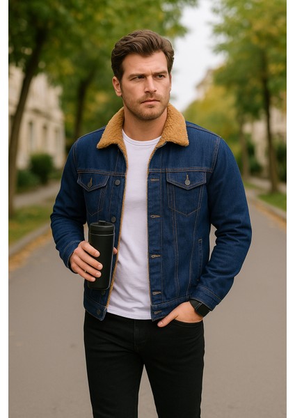 Koyu Lacivert Renk Hardal Kürklü Kot Mont fırsatları