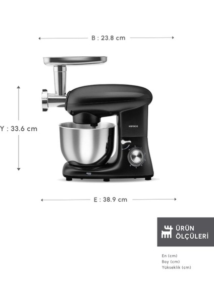1900W Stand Mikser, 5,5 Lt, Çok Fonksiyonlu, Siyah, Kıyma ve Köfte Aparatı fiyatları
