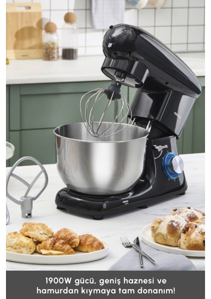1900W Stand Mikser, 5,5 Lt, Çok Fonksiyonlu, Siyah, Kıyma ve Köfte Aparatı modelleri