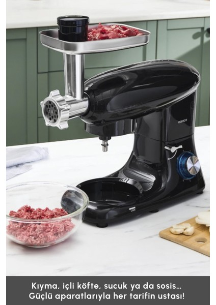 1900W Stand Mikser, 5,5 Lt, Çok Fonksiyonlu, Siyah, Kıyma ve Köfte Aparatı indirimleri