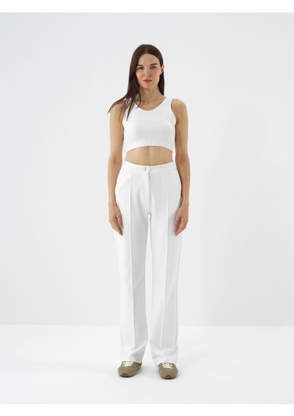 Kadın Ekru Pamuk Dokulu Oversize Sweat Pantolon