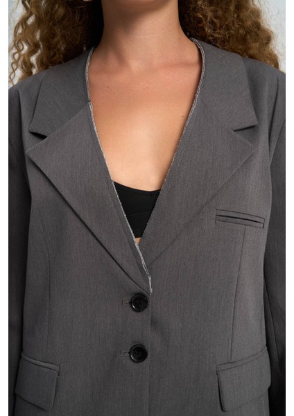 Volda Yaka Detay Antrasit Blazer