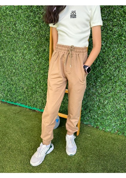 Düz Eşofman Fermuarlı Altı Camel Rengi