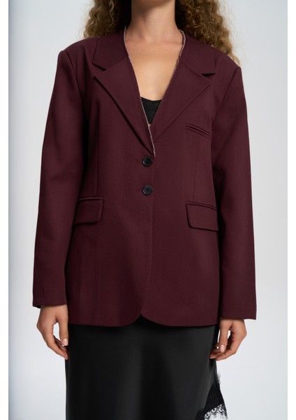Volda Yaka Detay Bordo Blazer