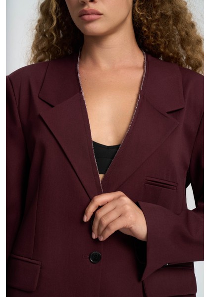 Volda Yaka Detay Bordo Blazer