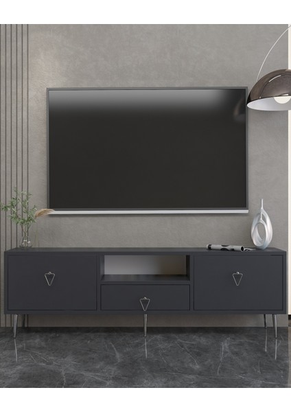 1306DROPCT-1 Tv Sehpası Antrasit-Gümüş Kulp