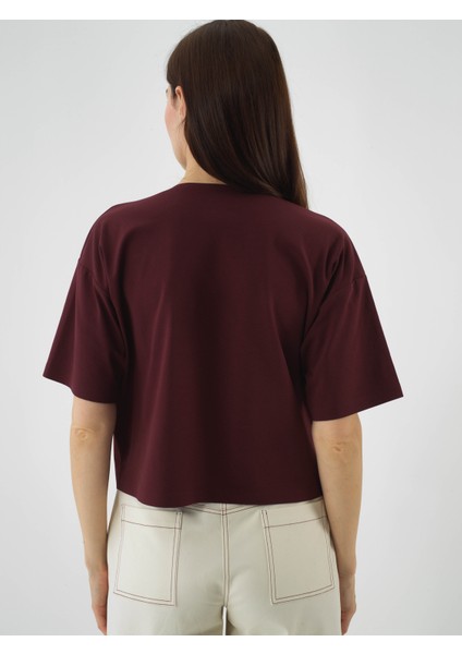 Kadın Bordo Pamuk Dokulu Oversize Tişört fırsatları