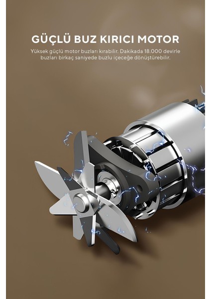 Taşınabilir 80W Kişisel Smoothie Blender, 350ML, Şarjlı, Çok Fonksiyonlu, Krem Renk