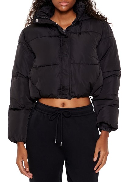 Kapüşonlu Crop Şişme Mont