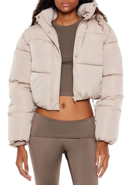 Kapüşonlu Crop Şişme Mont