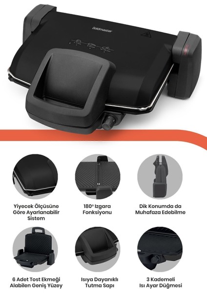 Çıkarılabilir Plakalı, Ayarlanabilir 1800W Tost ve Izgara Makinesi, Siyah Renk modelleri