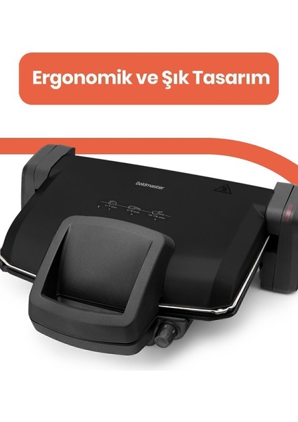Çıkarılabilir Plakalı, Ayarlanabilir 1800W Tost ve Izgara Makinesi, Siyah Renk fırsatları