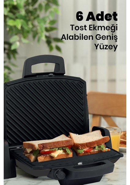 Çıkarılabilir Plakalı, Ayarlanabilir 1800W Tost ve Izgara Makinesi, Siyah Renk indirimleri