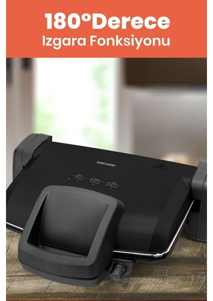 Çıkarılabilir Plakalı, Ayarlanabilir 1800W Tost ve Izgara Makinesi, Siyah Renk